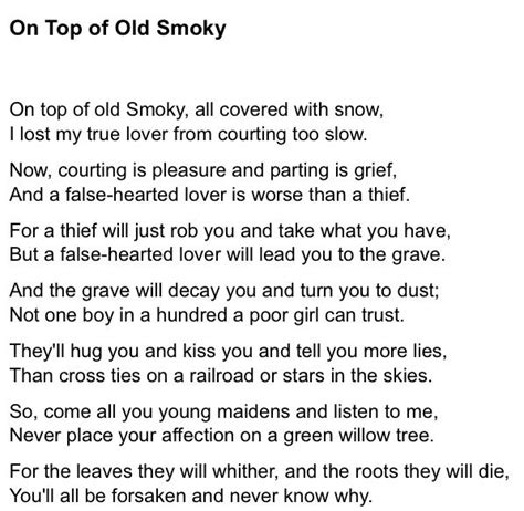 Words to- on top of old smokey | Childrens poems, Kids education, Nursery rhymes