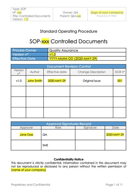 Template - SOP Controlled Documents (v.1.0) - Regulatory and More