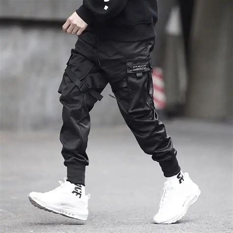 Men Ribbons Color Block Black Pocket Cargo Pants 2019 Harem Joggers Harajuku Sweatpant Hip Hop ...