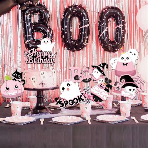 Halloween Centerpieces Decorations Pink Black Happy Halloween Birthday ...