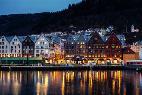 View of Bergen at Night, Norway Stock Image - Image of norway, pier ...