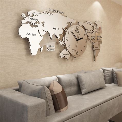 World Map Wall Clock Modern Design 304 Stainless Steel & Acrylic Large ...