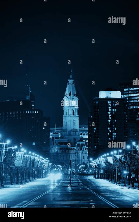 Philadelphia City Hall and street view at night Stock Photo - Alamy