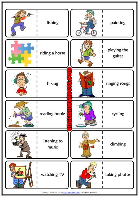 Hobbies ESL Printable Dominoes Game For Kids