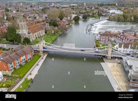 Aerial view of Marlow Suspension Bridge on the River Thames, Marlow, Buckinghamshire. UK Stock ...