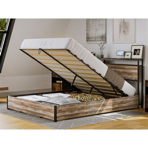 17 Stories Antonietti Lift Up Storage Bed, with 2-Tier Storage Shelf ...