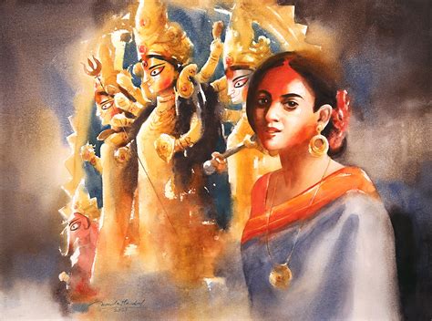 Durga Puja Painting | Watercolor Painting of Durga Puja | AnantaMandal.com