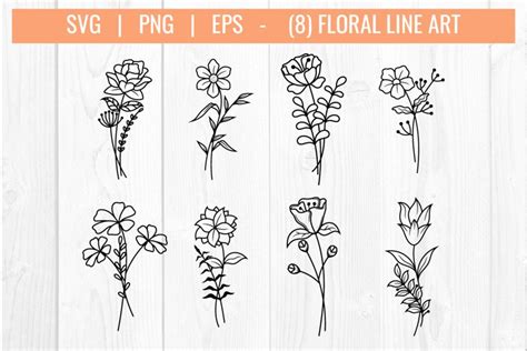 Floral outline clipart svg bundle