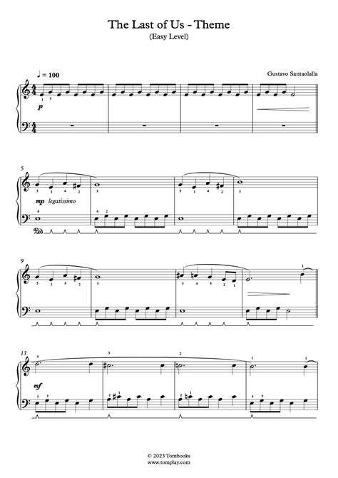 The Last of Us - Tema (Nivel Fácil, Piano Solo) (Santaolalla Gustavo) - Partitura Piano