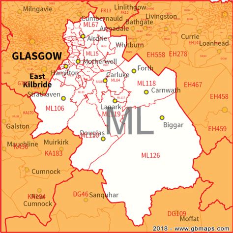 Motherwell Postcode Area, District and Sector maps in Editable Format