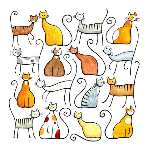 Assorted-Cats | Cat art print, Doodle drawings, Easy drawings