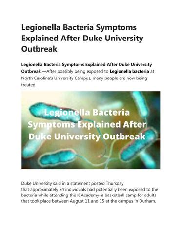 Legionella Bacteria Symptoms Explained After Duke University Outbreak by Best Body Health Tips ...