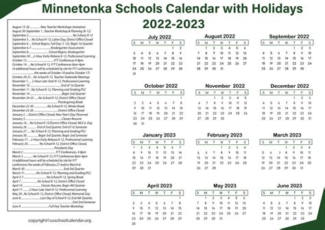 Minnetonka Schools Calendar with Holidays 2022-2023