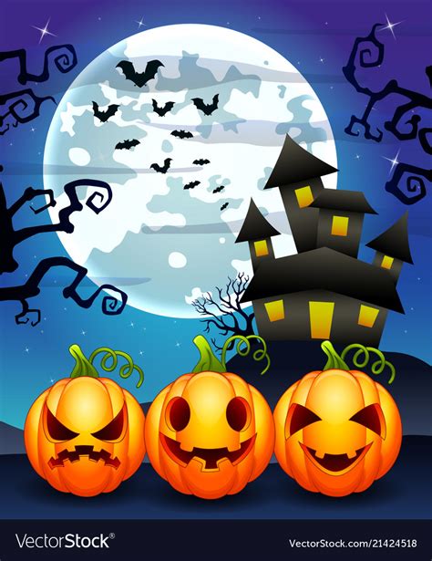 Halloween background with cartoon pumpkins charact