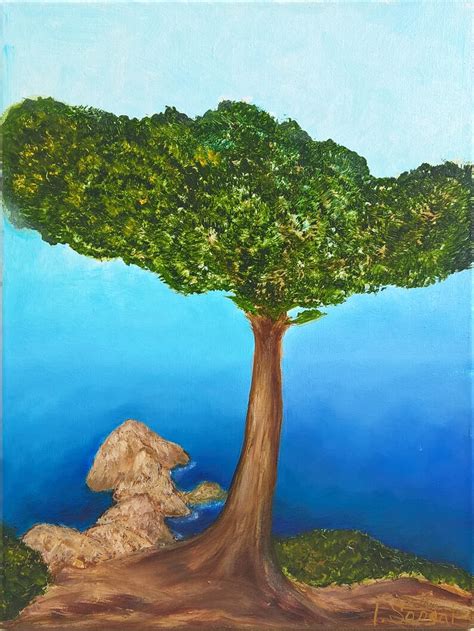 Contemporary seascape art Lebanese cedar Tree oil painting on | Etsy