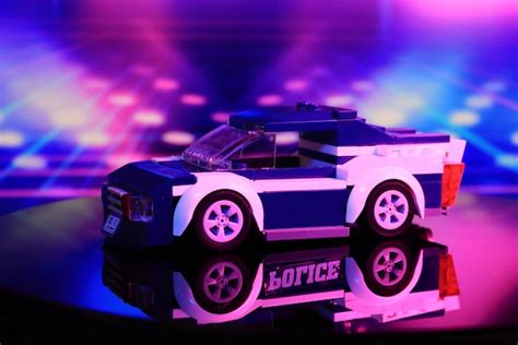 Premium Photo | Closeup view of toy police car from the construction set Toys Inspirations