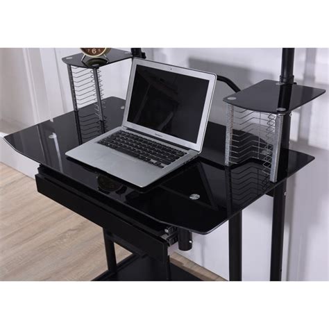 Hodedah Tempered Glass Computer Desk in Black - HIS210 BLACK