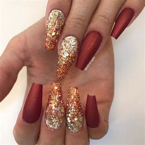 Red Nails With Gold Ombre Glitter : But with some gold foil dabbed over ...