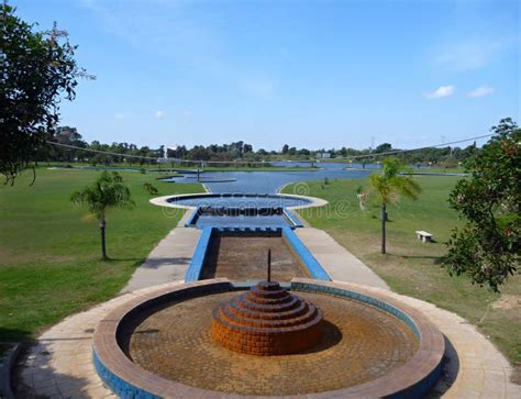 Blue Cascaded Fountain in a Park Stock Photo - Image of botany ...