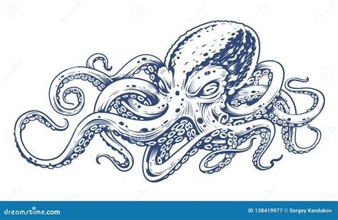 Octopus Vintage Vector Art stock vector. Illustration of kraken - 138419977