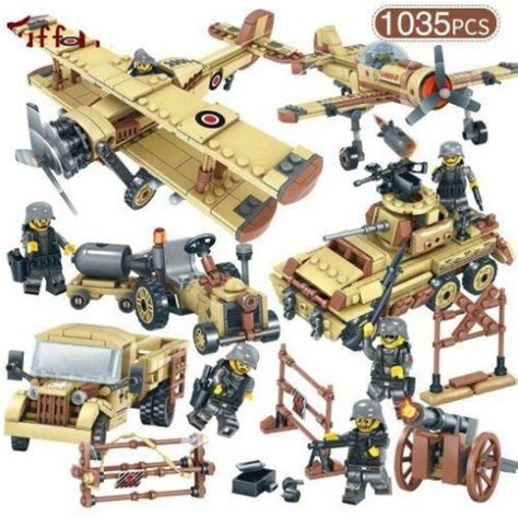 WW2 Army Base With Plane, Car, Sidecar - 627 Pieces - BrickArmyToys