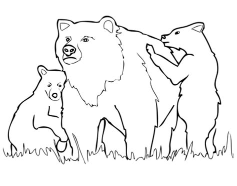 Grizzly Bear Mother and Cubs coloring page | Free Printable Coloring Pages