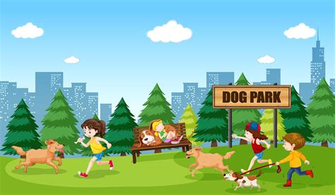 People and dogs at dog park 292989 Vector Art at Vecteezy