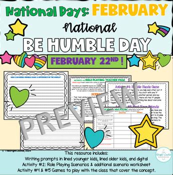 National Be Humble Day! Feb. 22nd- Lessons & Activities on Humility/Selflessness