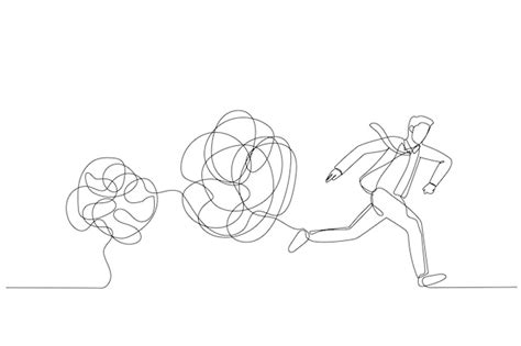 Premium Vector | Drawing of businessman running away from tangled line ball concept of avoid ...