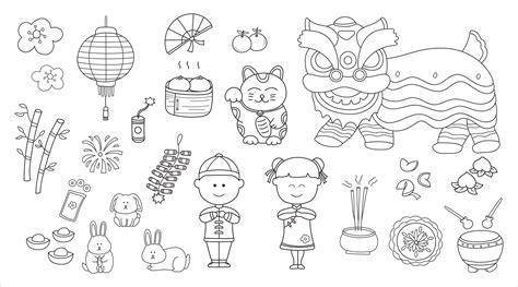 Kids drawing vector Illustration set of Chinese New Year 2023 and cute ...