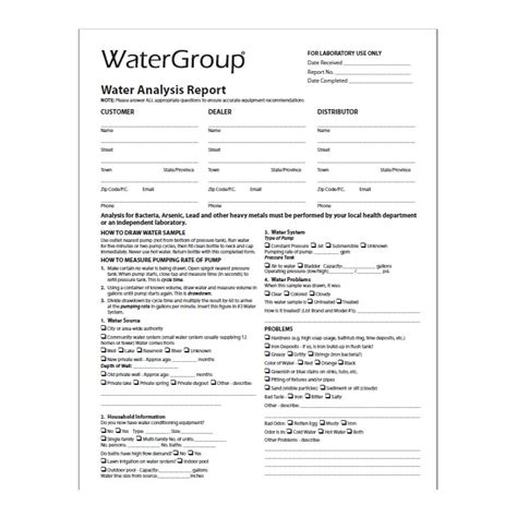 Water Analysis Form — WaterGroup