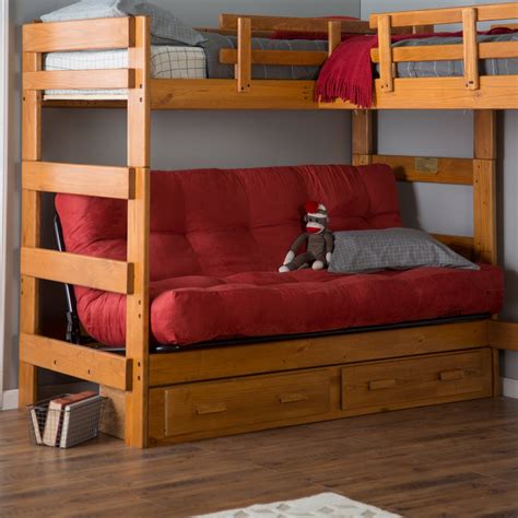 Woodcrest Heartland L-Shaped Futon Bunk Bed with Extra Loft - Honey ...