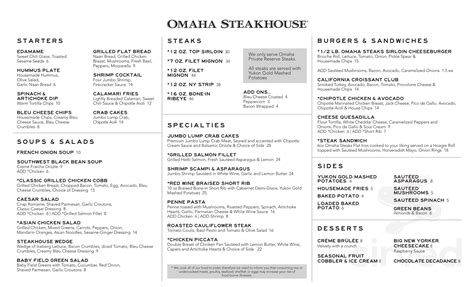 Omaha Steakhouse & Lounge menu in Phoenix, Arizona, USA