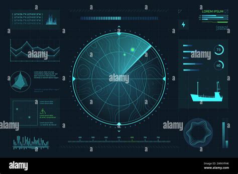 Submarine radar. Navy ship sonar navigation screen hud digital, ocean ...