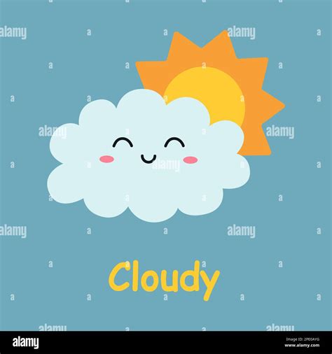 Cloudy card. Cute cartoon clouds. Childrens cards for learning with weather elements. Vector ...