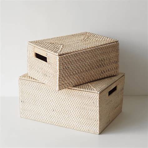 A Pair of White Woven Rattan Storage Box With Lid Large - Etsy