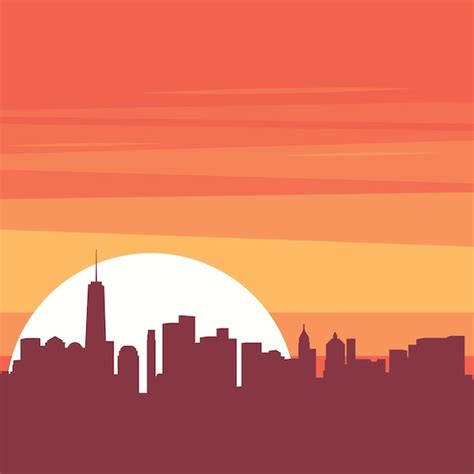 Premium Vector | Sunset background. city skyline at sunset vector illustration