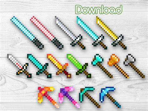 Pixel Printable Game Weapons Sword Axe Clipart Minecraft SVG Pdf Digital Download - Etsy