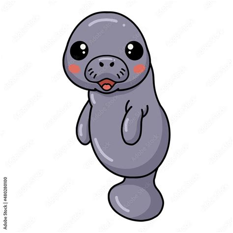 Cute baby manatee cartoon standing Stock Vector | Adobe Stock