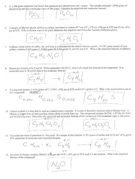 Empirical And Molecular Formula Worksheets Answers