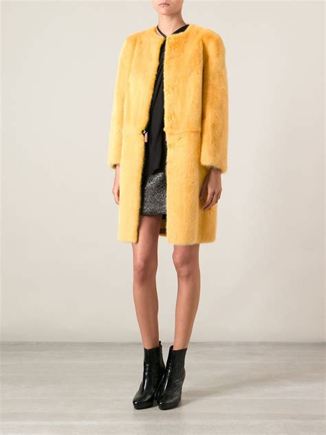 Fendi Belted Fur Coat in Yellow (YELLOW & ORANGE) | Lyst