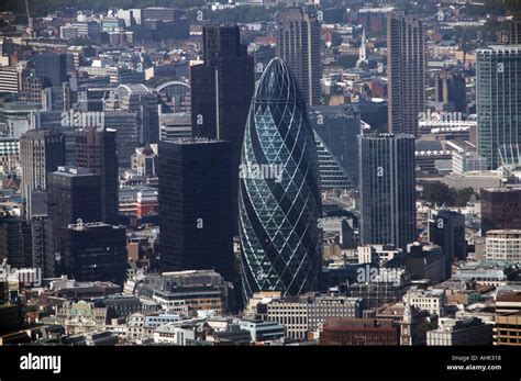 aerial shot of gherkin city of London The Gerkin building Swiss Re ...