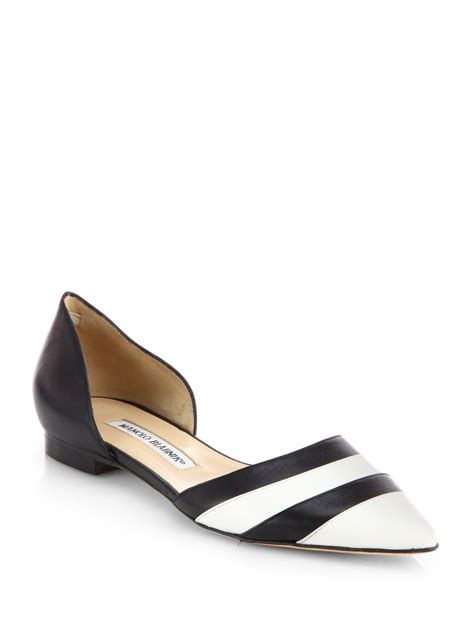 Manolo Blahnik Soutri Black White Dorsay Flats - Lyst