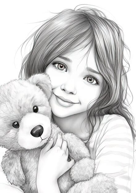 Premium AI Image | a drawing of a girl with a teddy bear