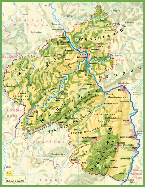 Rhineland-Palatinate physical map - Ontheworldmap.com