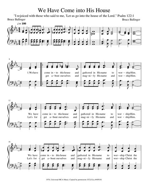 We have come into his house - Bruce Ballinger Sheet music for Piano ...