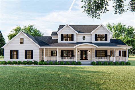 Plan 62580DJ: 4-Bed Farmhouse Plan with 2-Story Family Room | Farmhouse style house plans, House ...