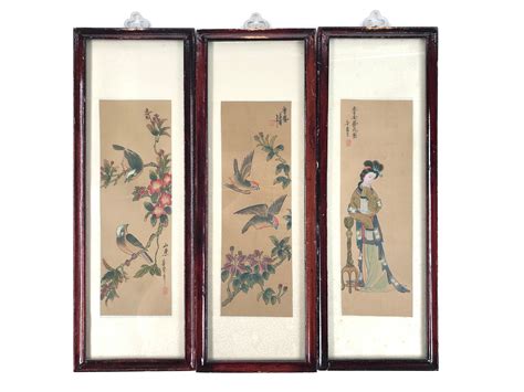 Lot - 3pc Vintage Chinese Silk Painting Wall Hangings