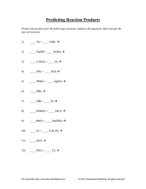 30++ Predicting Products Of Chemical Reactions Worksheet – Worksheets Decoomo