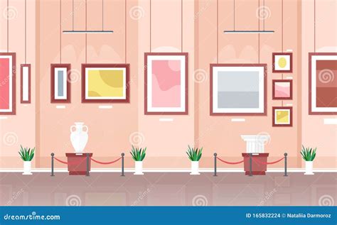 Vector Illustration of Museum or Art Gallery Exhibition Interior in ...